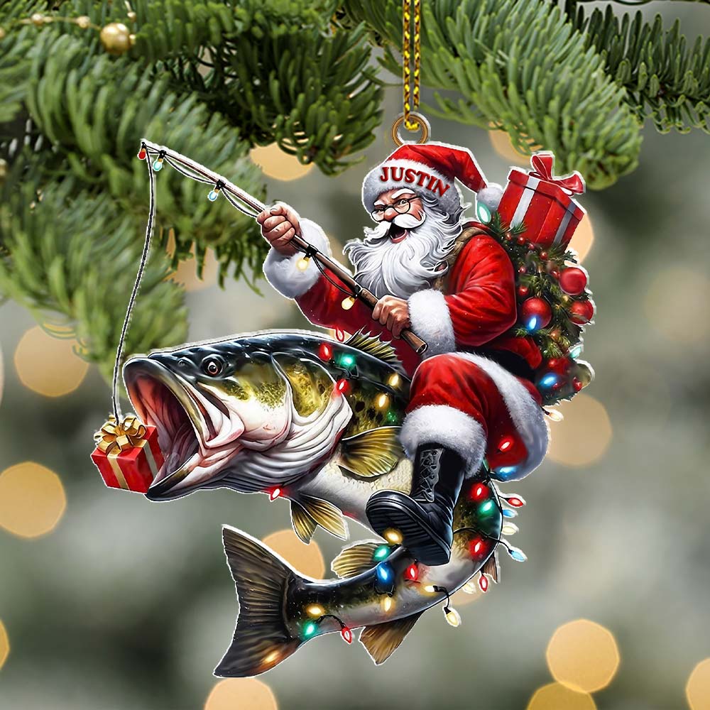 Custom Name Fishing Santa Ornament, Christmas Gift