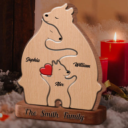 Personalized Wooden Bear Family - Puzzle Wooden Bear Family - Wooden Pet Carvings, Gift For Family
