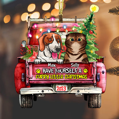 Personalized Furry Little Christmas - Personalized Custom Shaped Wooden Ornament - Gift For Pet Lover