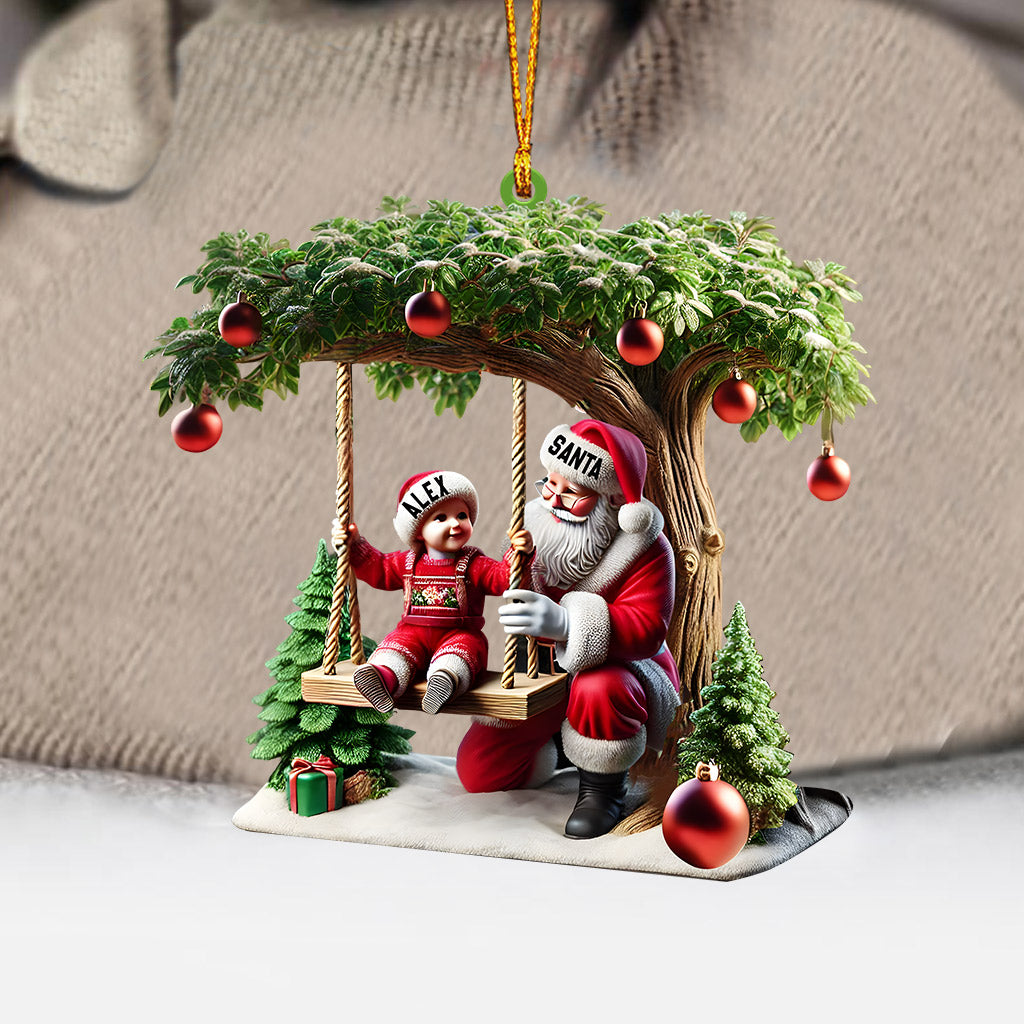 Kid And Santa Decor Christmas Ornament, Personalized Ornament