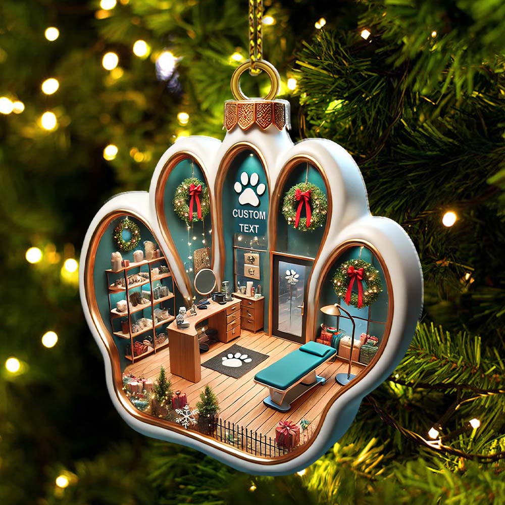 Custom Name Pet Grooming Shop Ornament, Christmas Gift for Pet Groomer