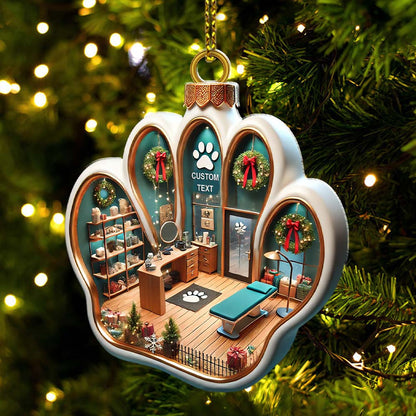 Custom Name Pet Grooming Shop Ornament, Christmas Gift for Pet Groomer