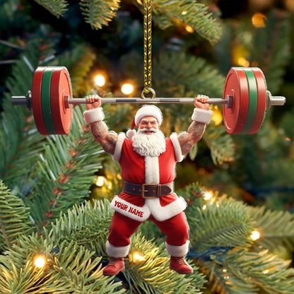 Weightlifting Santa Christmas, Home Decor, Christmas Ornament, Personalized Ornament