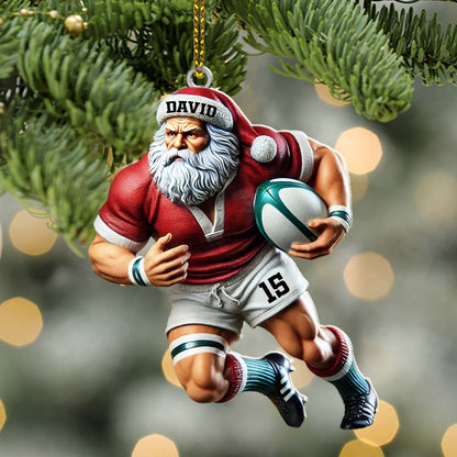 Custom Name Rugby Football Santa Ornament, Rugby Football Lover Christmas Gift