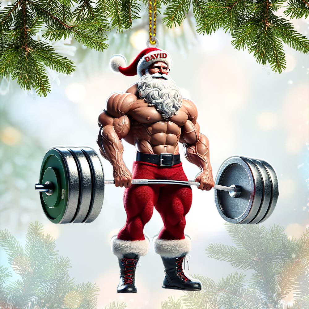 Custom Name Gym Work Out Santa Ornament, Gymnastics Christmas Gift