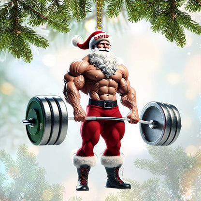Custom Name Gym Work Out Santa Ornament, Gymnastics Christmas Gift
