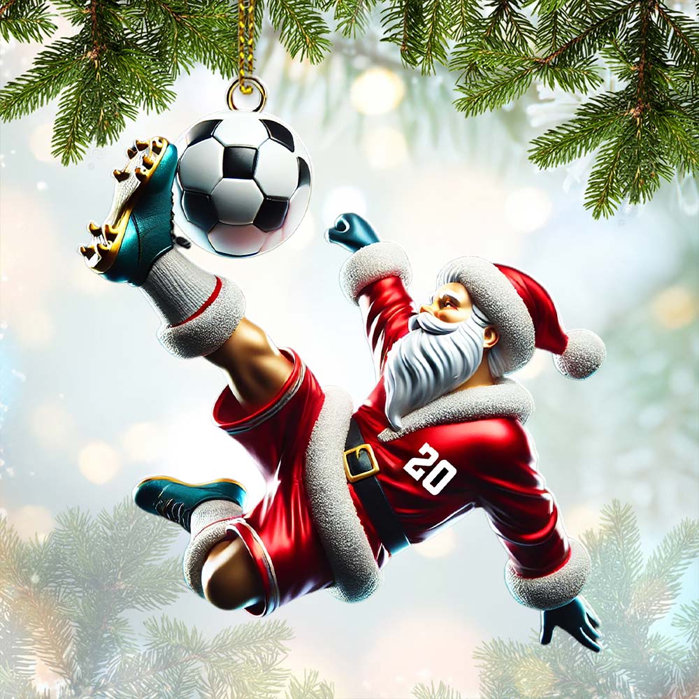 Custom Number Soccer Santa Ornament, Soccer Christmas Gift
