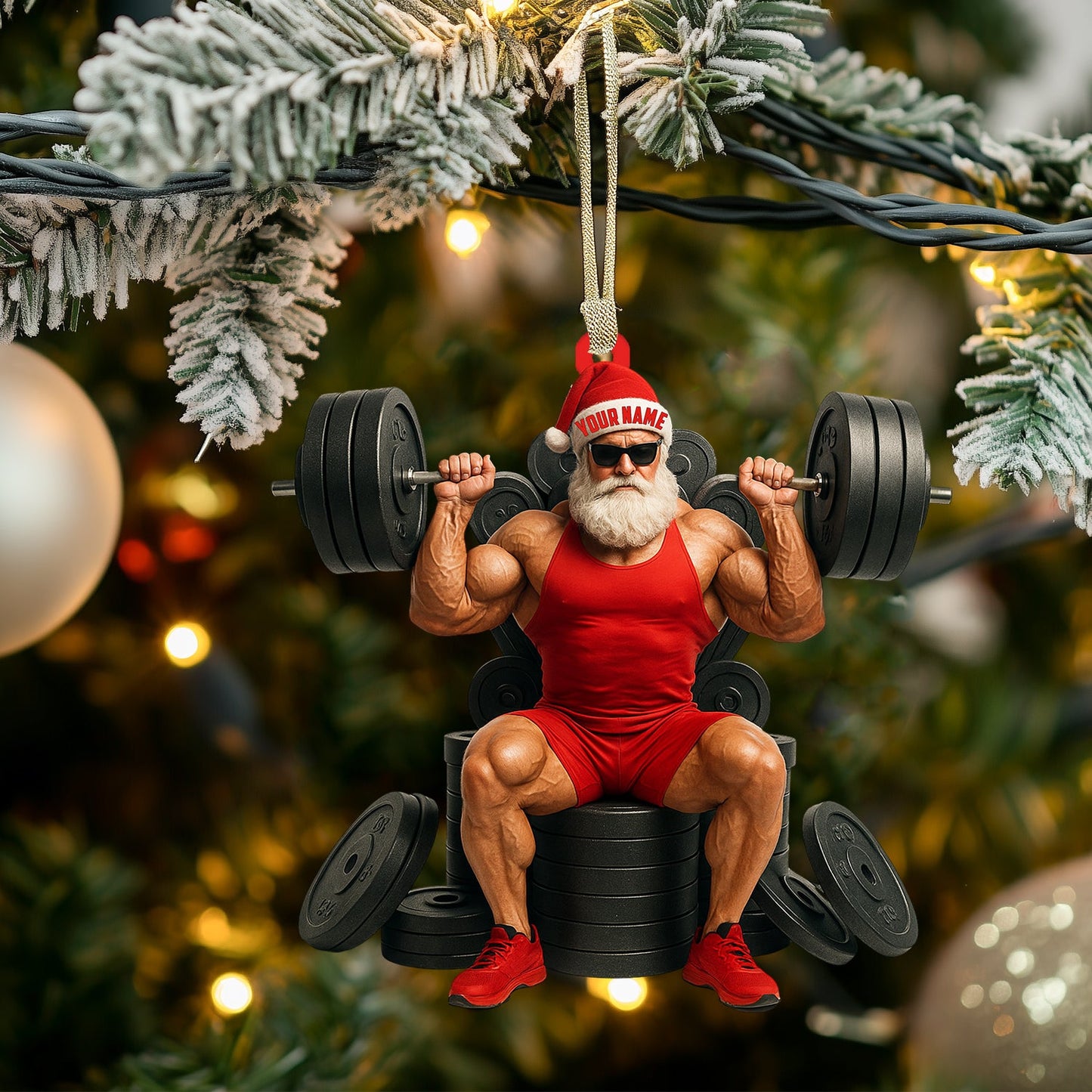 Weightlifting Santa, Home Decor, Christmas Ornament, Personalized Ornament