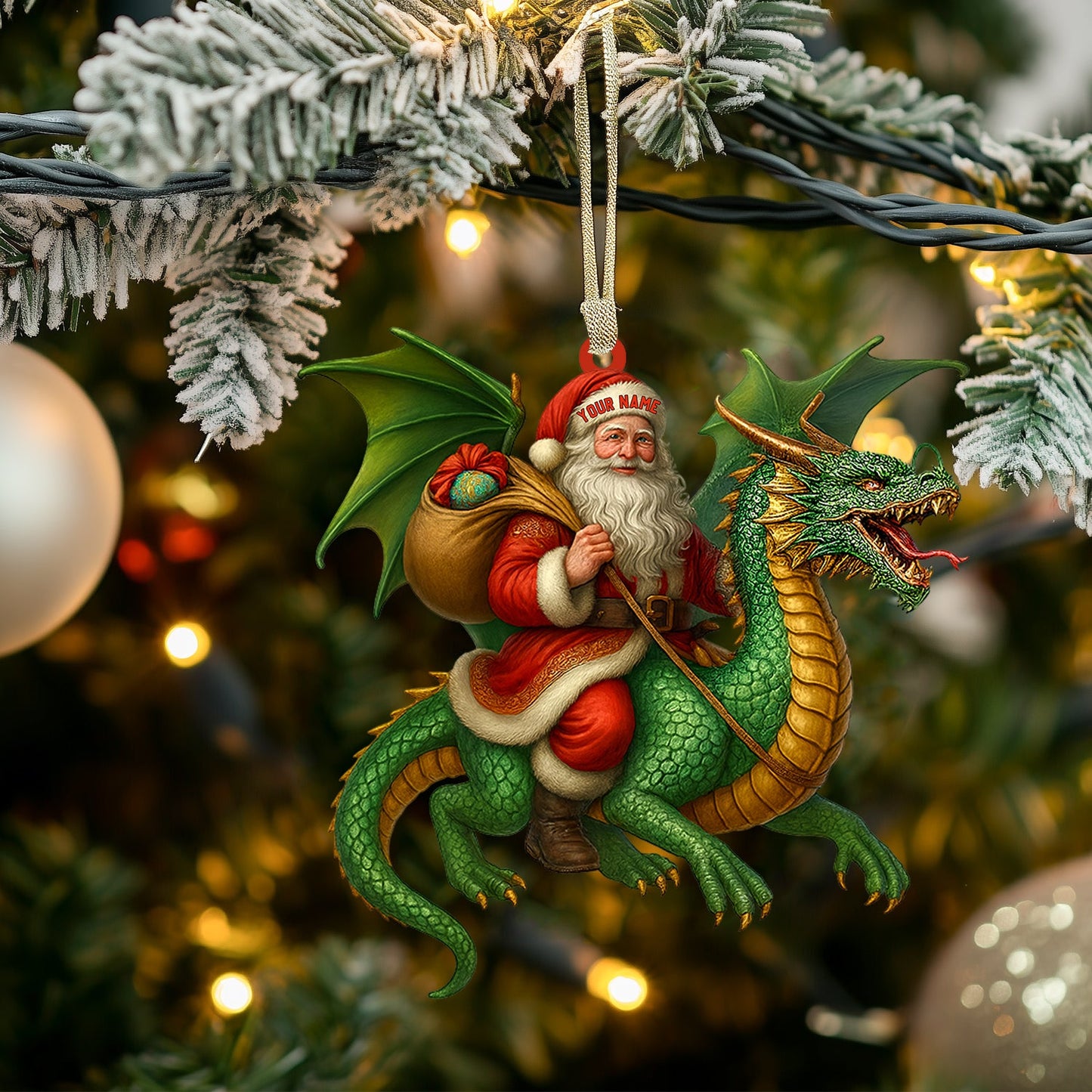 Christmas Dragon & Santa, Home Decor, Christmas Ornament, Personalized Ornament