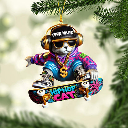 Hip Hop Cat Home Decor Christmas Ornament, Personalized Ornament