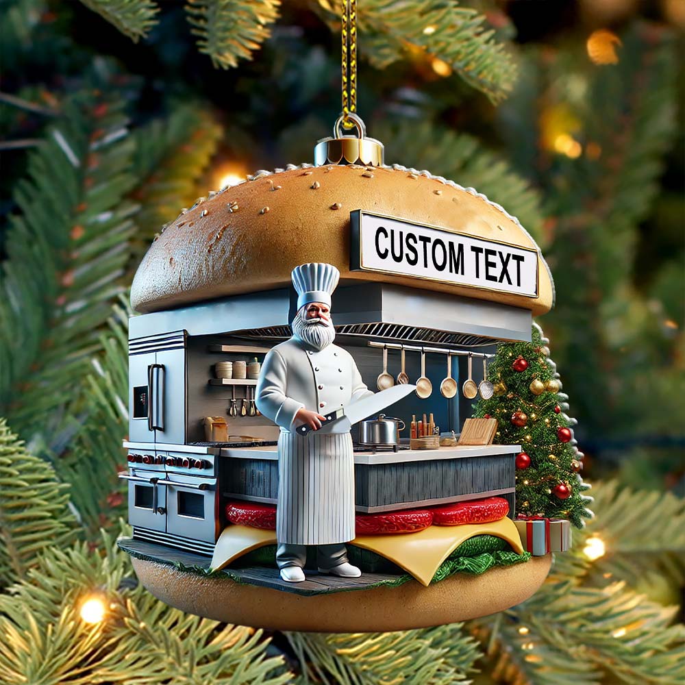 Custom Name Hamburger Shop Ornament, Hot Dog Santa Christmas Gift