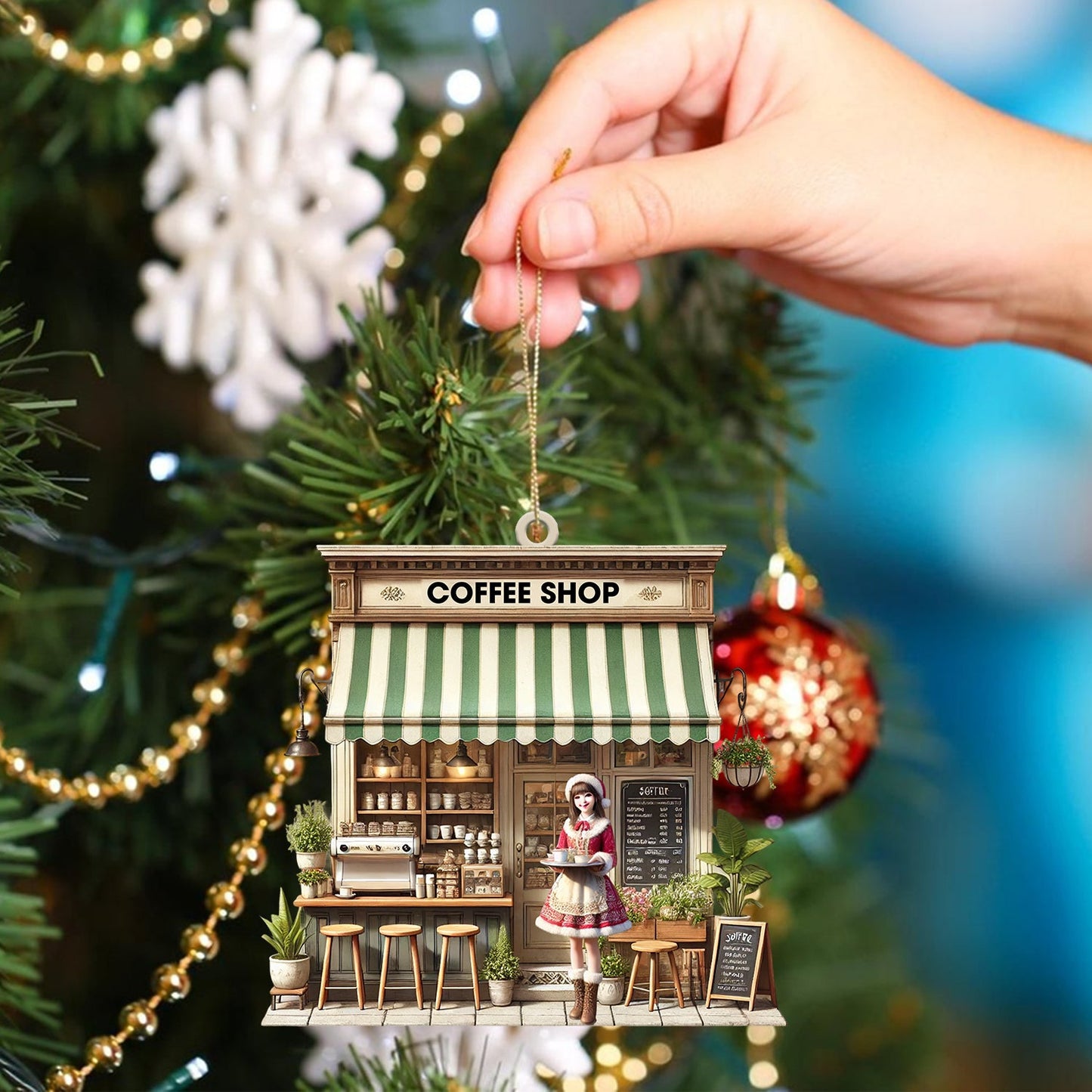 Christmas Coffee Shop Home Decor Christmas Ornament, Personalized Ornament