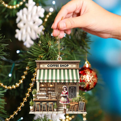 Christmas Coffee Shop Home Decor Christmas Ornament, Personalized Ornament