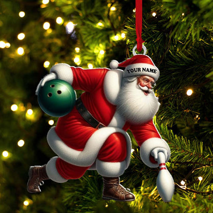 Custom Name Bowling Santa Ornament, Bowling Lover Christmas Gift