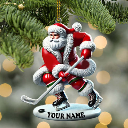 Custom Name Hockey Santa Ornament, Hockey Lover Christmas Gift