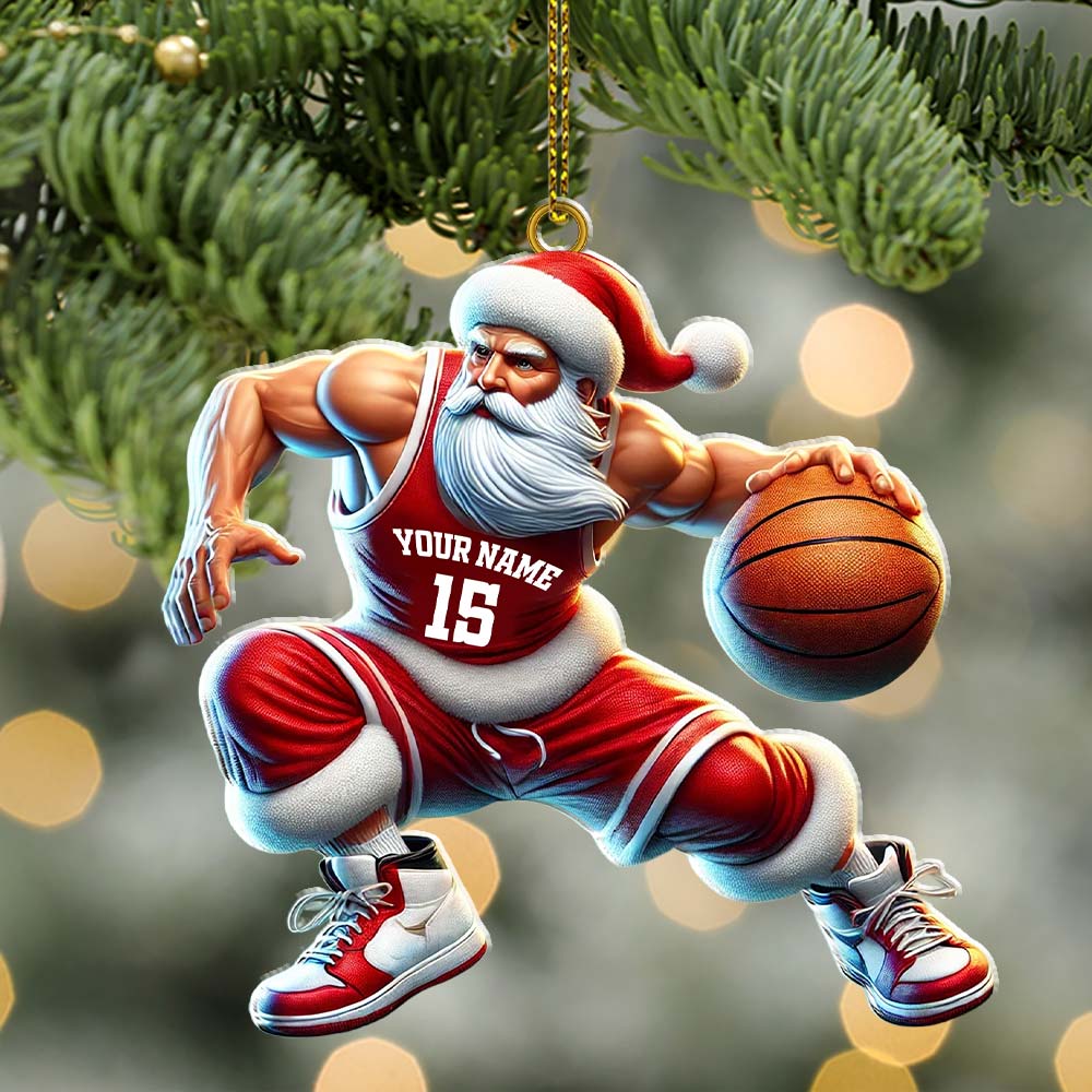 Custom Name Basketball Santa Ornament, Basketball Lover Christmas Gift