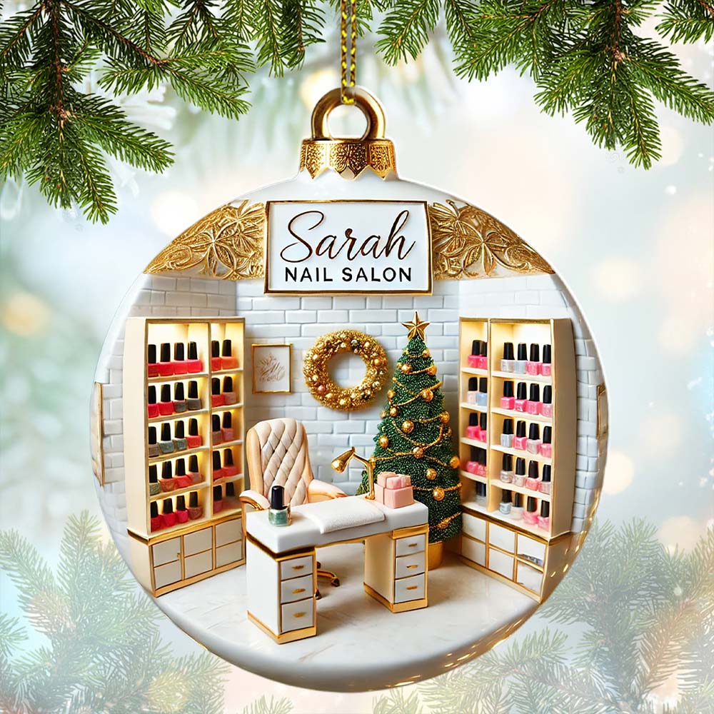 Custom Name Nail Salon Ornament, Nail Salon Christmas Decoration