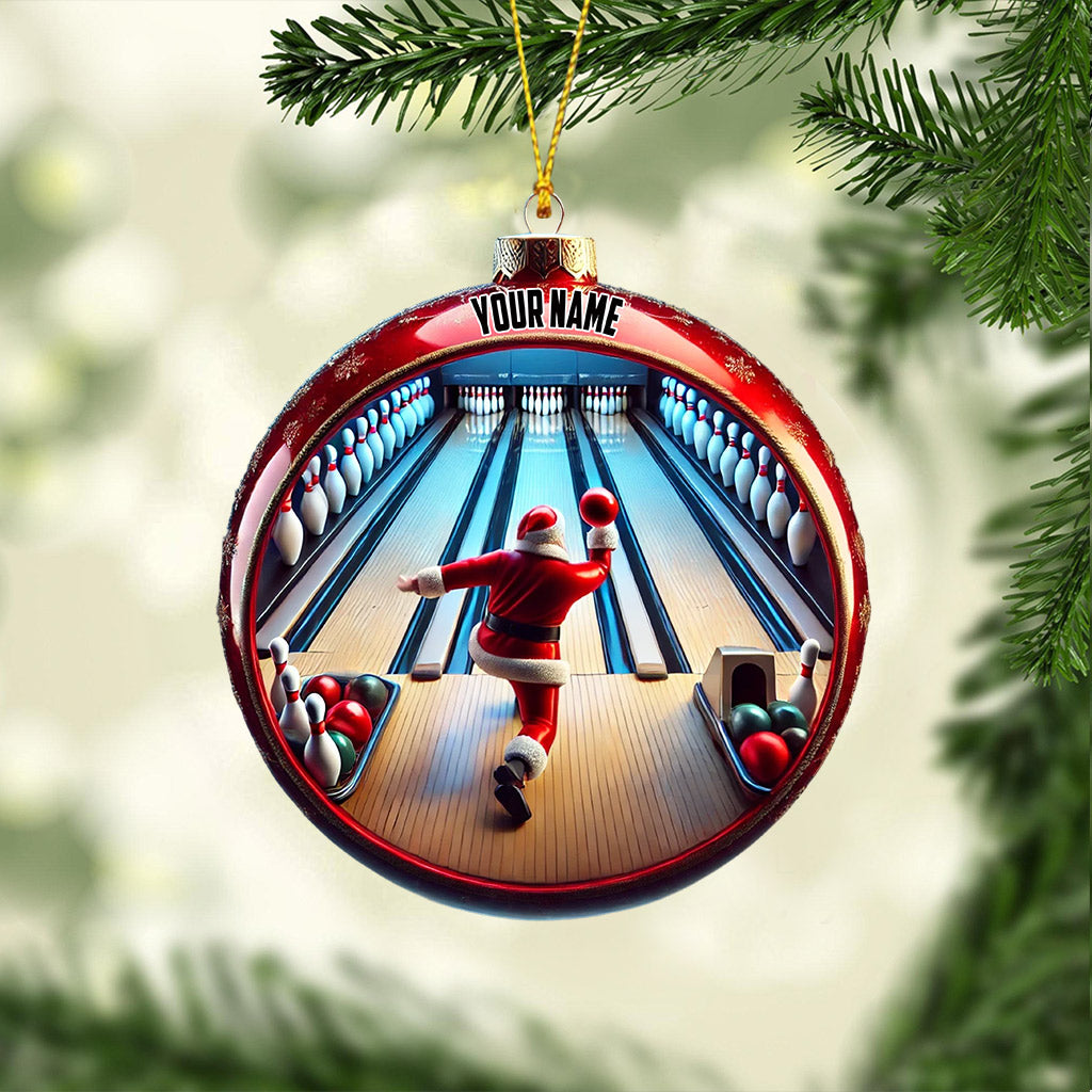 Bowling Santa Decor Christmas Ornament, Personalized Ornament