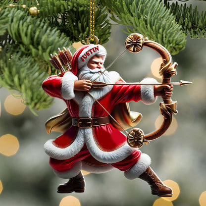 Custom Name Archery Santa Ornament, Christmas Gift