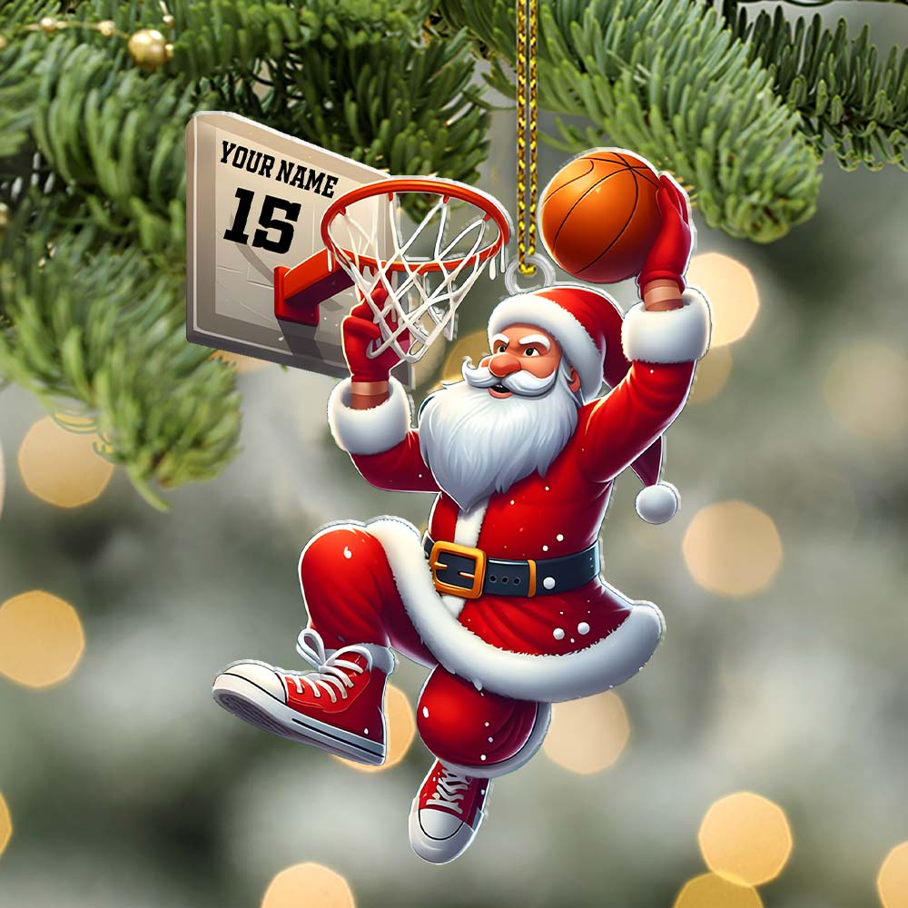 Custom Name and Number Basketball Santa Ornament, Basketball Lover Christmas Gift