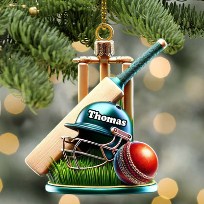 Custom Name Cricket Ball Ornament, Cricket Ball Lover Christmas Gift