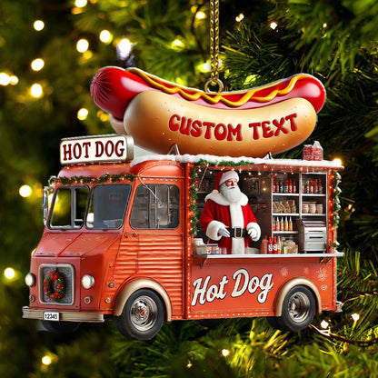 Custom Name Santa Hot Dog Ornament, Christmas Gift Decor