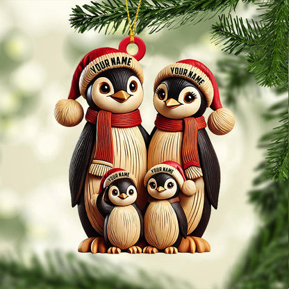Penguin Family Christmas Ornament, Personalized Ornament