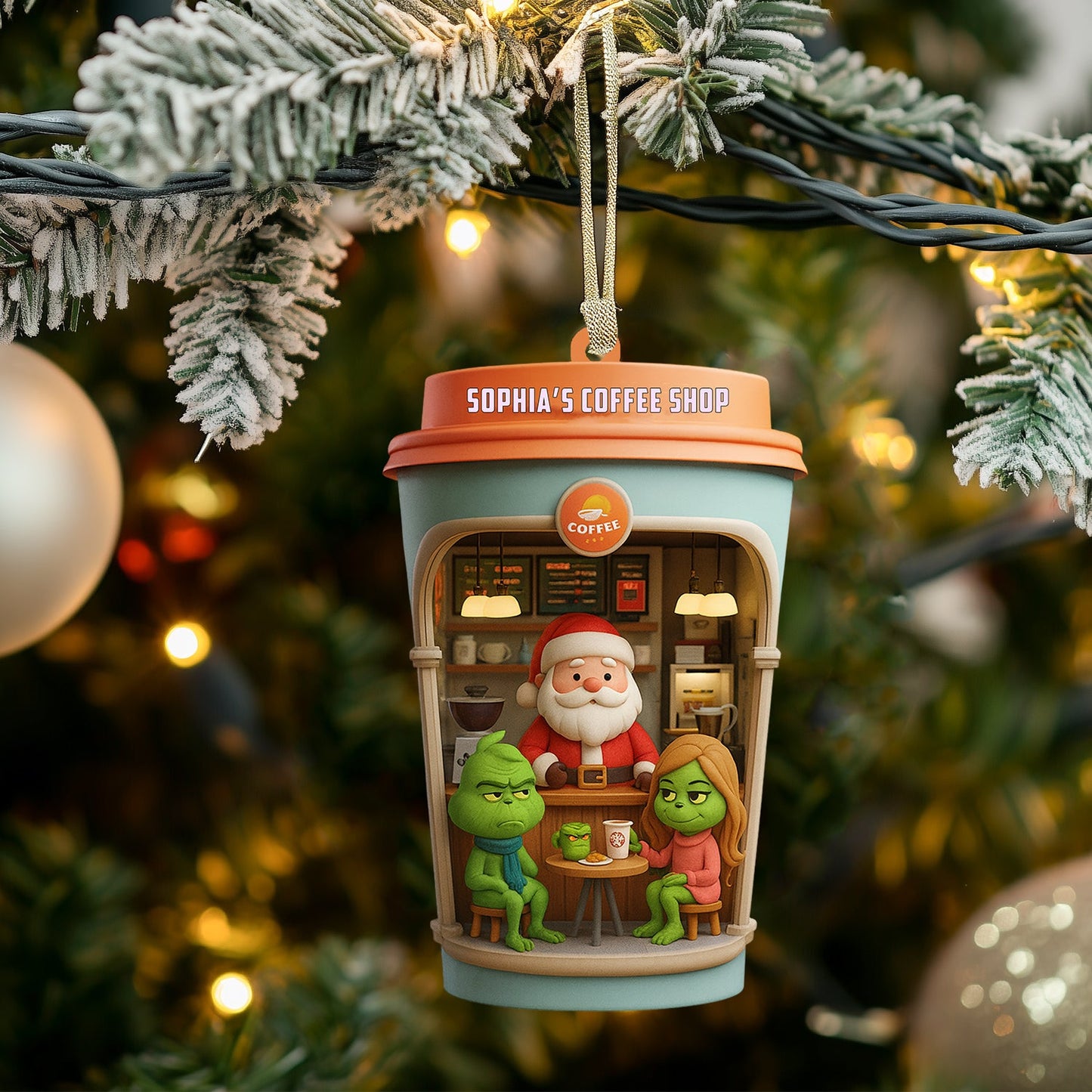 Christmas Coffee Shop, Home Decor, Christmas Ornament, Personalized Ornament