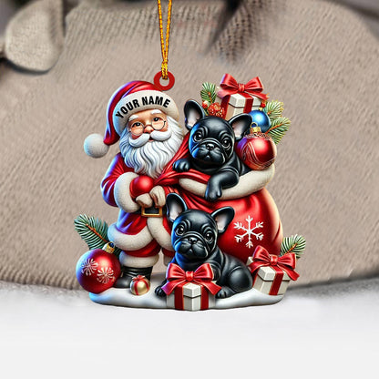 Santa And French Bulldog Home Decor Christmas Ornament, Personalized Ornament