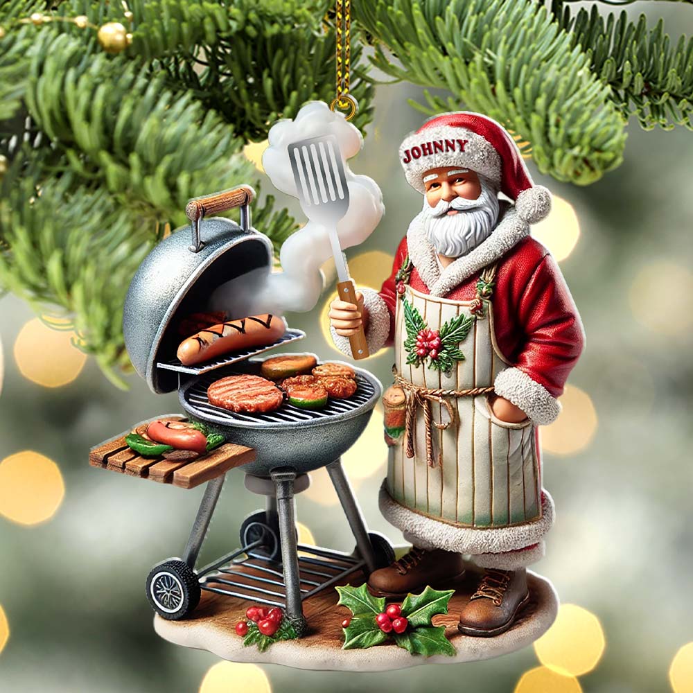 Custom Name Santa Grill Ornament, Christmas Gift
