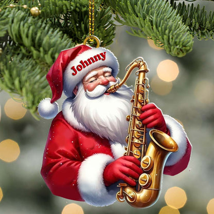 Custom Name Saxophone Santa Ornament, Saxophone Lover Christmas Gift