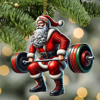 Custom Name Gym Work Out Santa Ornament, Gymnastics Christmas Gift