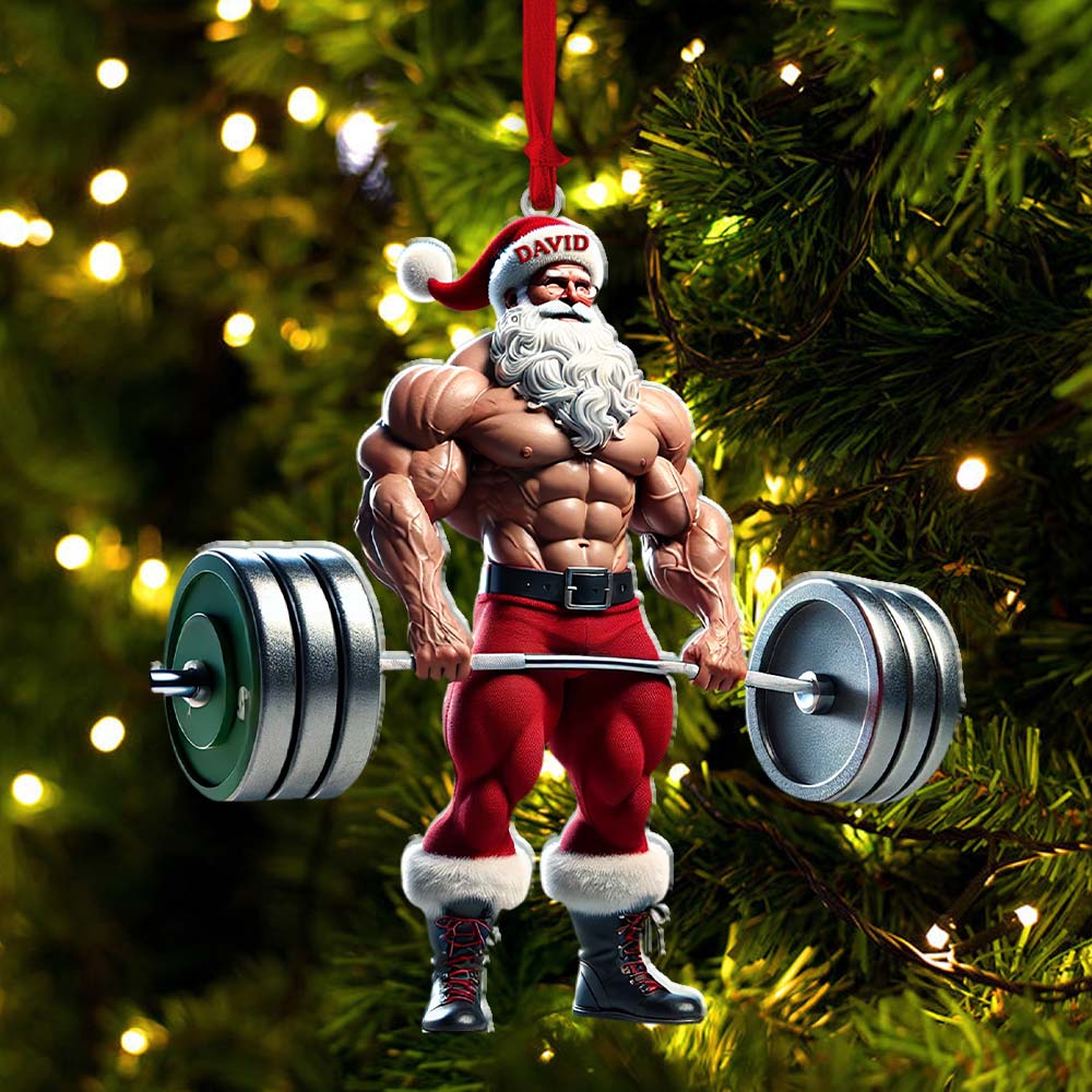 Custom Name Gym Work Out Santa Ornament, Gymnastics Christmas Gift