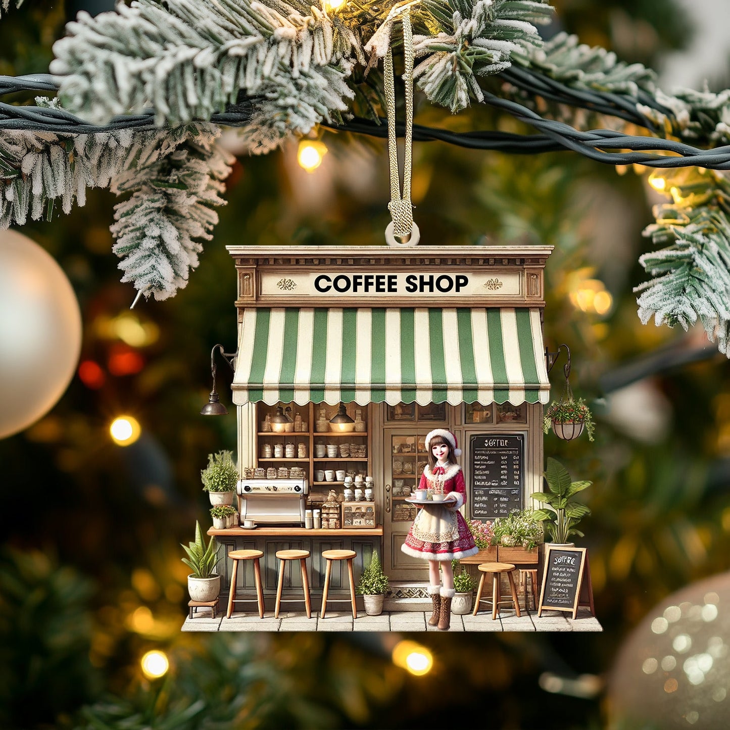 Christmas Coffee Shop Home Decor Christmas Ornament, Personalized Ornament