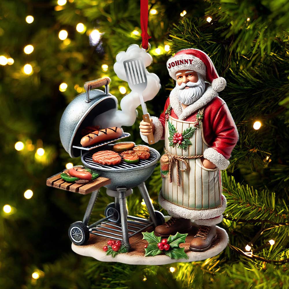 Custom Name Santa Grill Ornament, Christmas Gift