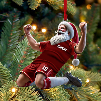 Custom Name and Number Soccer Santa Ornament, Soccer Christmas Gift