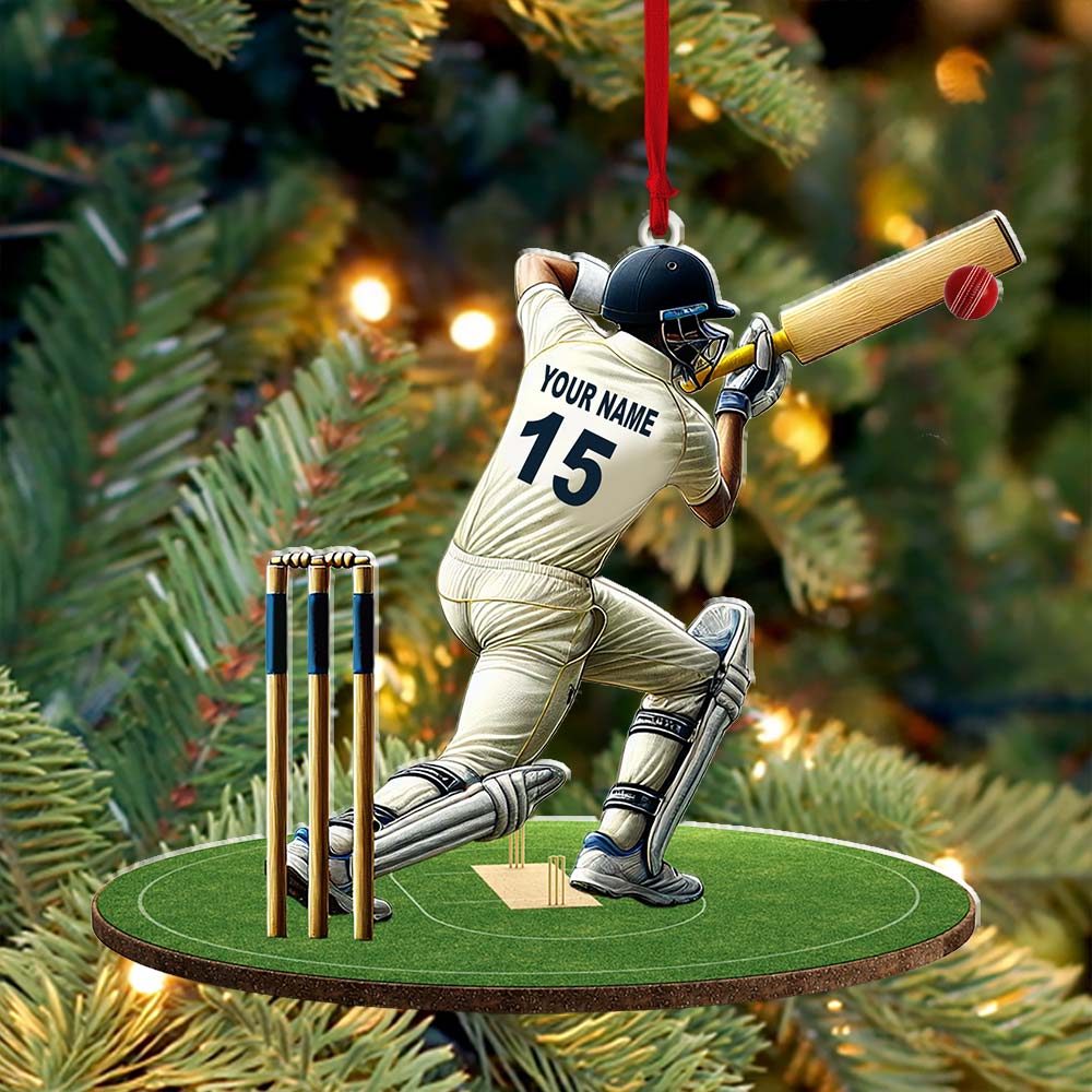 Custom Name Cricket Ball Ornament, Cricket Ball Lover Christmas Gift
