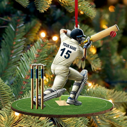 Custom Name Cricket Ball Ornament, Cricket Ball Lover Christmas Gift
