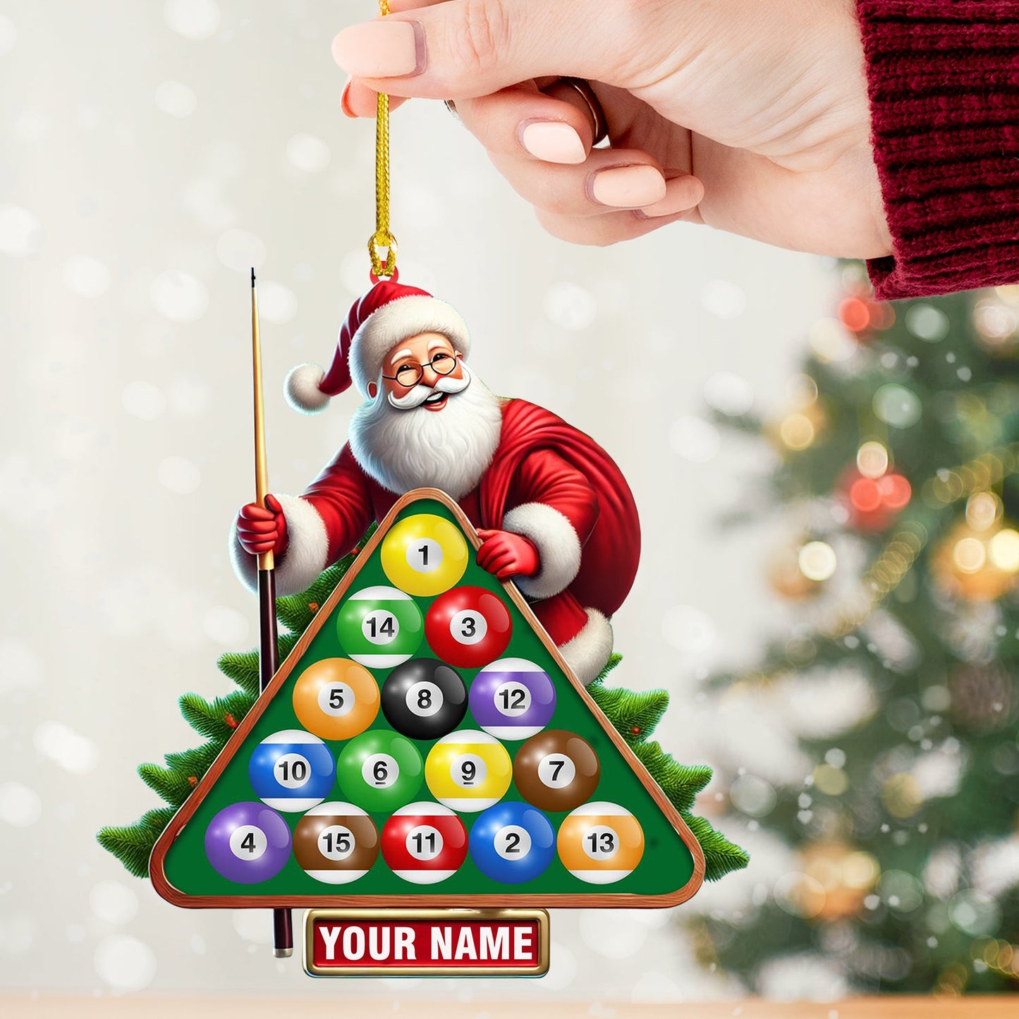 Billiard Santa Christmas Ornament, Personalized Ornament