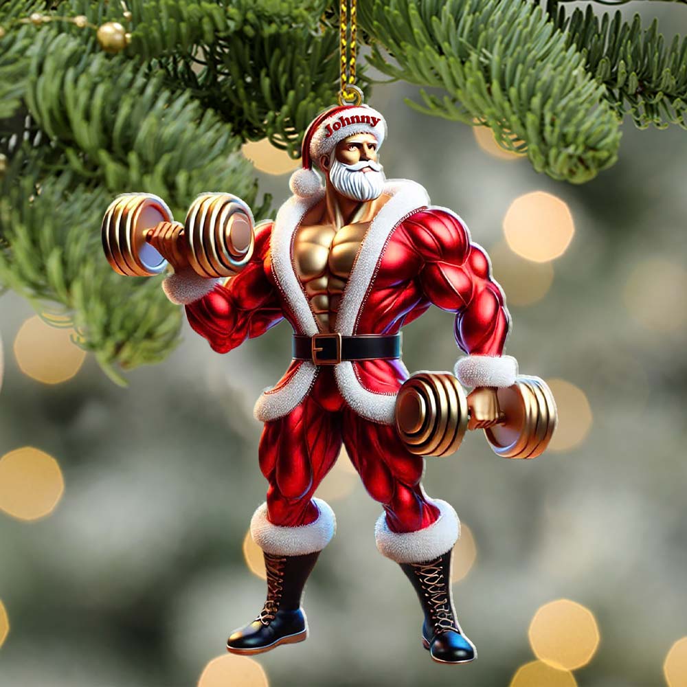 Custom Name Gym Work Out Santa Ornament, Gymnastics Christmas Gift