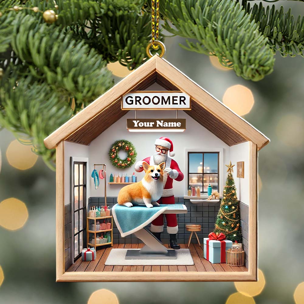 Custom Name Groomer Ornament, Christmas Decoration for Pet Shop
