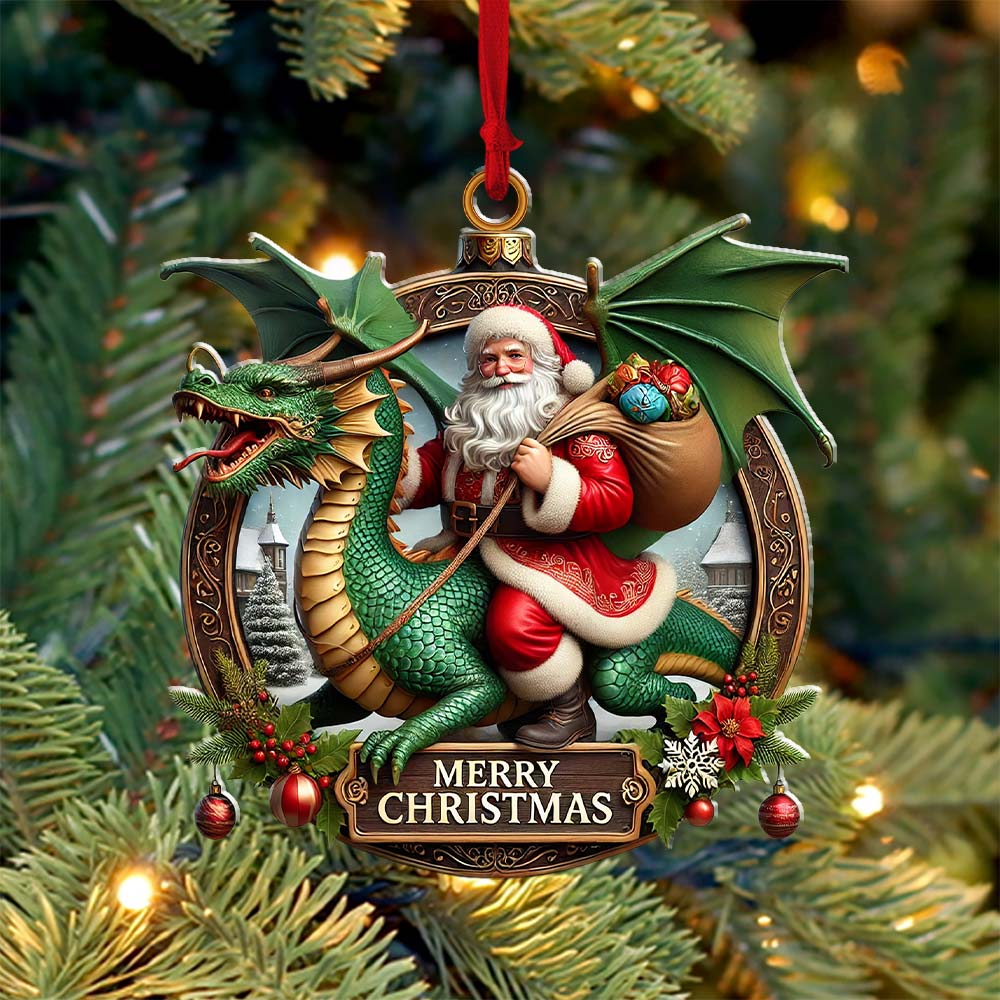 Custom Name Dragon Santa Ornament, Christmas Gift for Dragon Lover