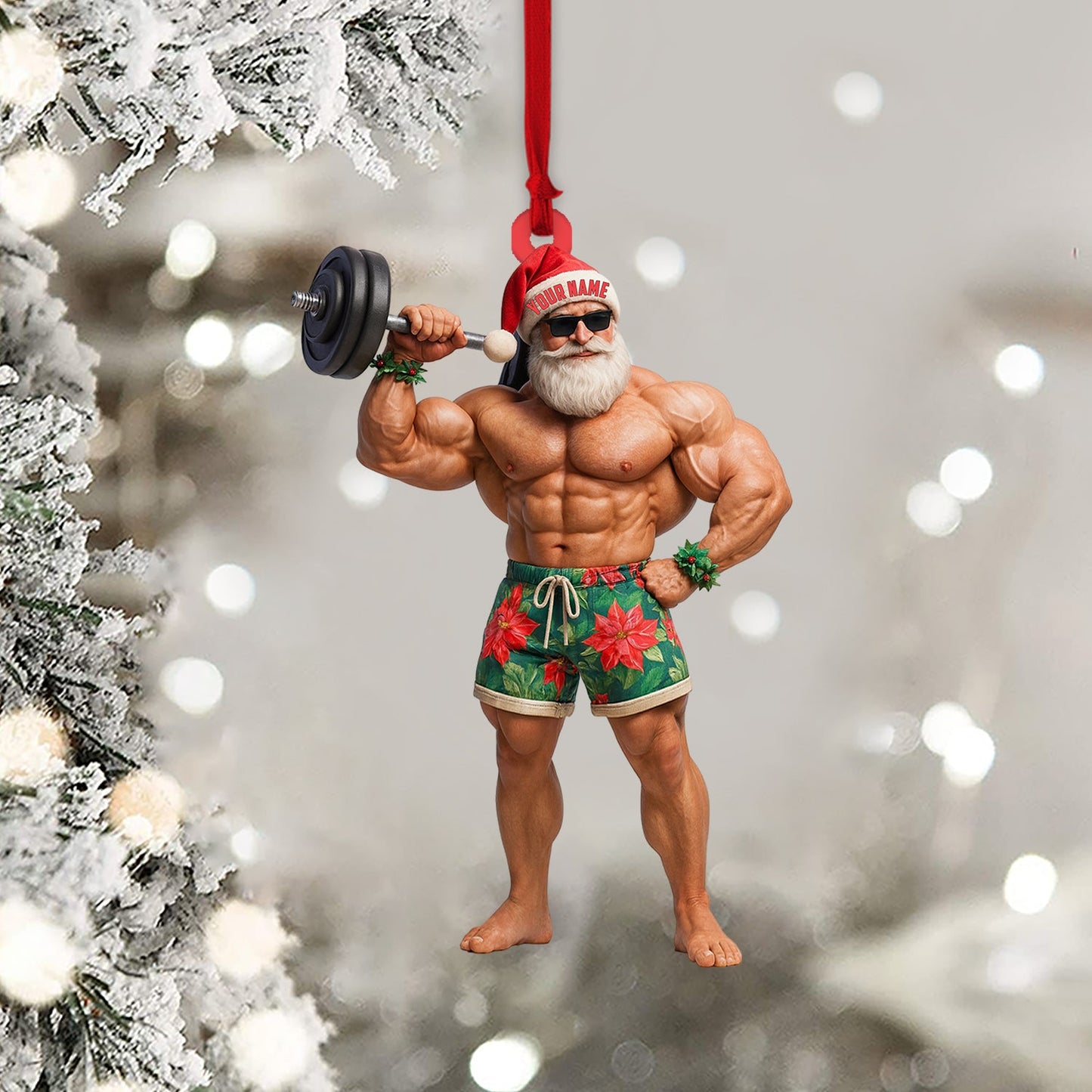Weightlifting Santa, Home Decor, Christmas Ornament, Personalized Ornament