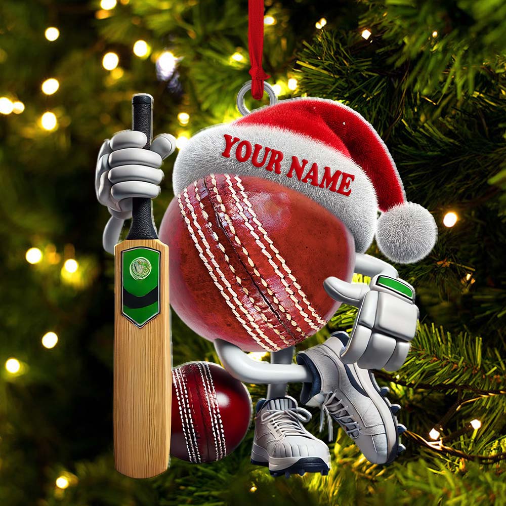 Custom Name Cricket Ball Ornament, Cricket Ball Lover Christmas Gift