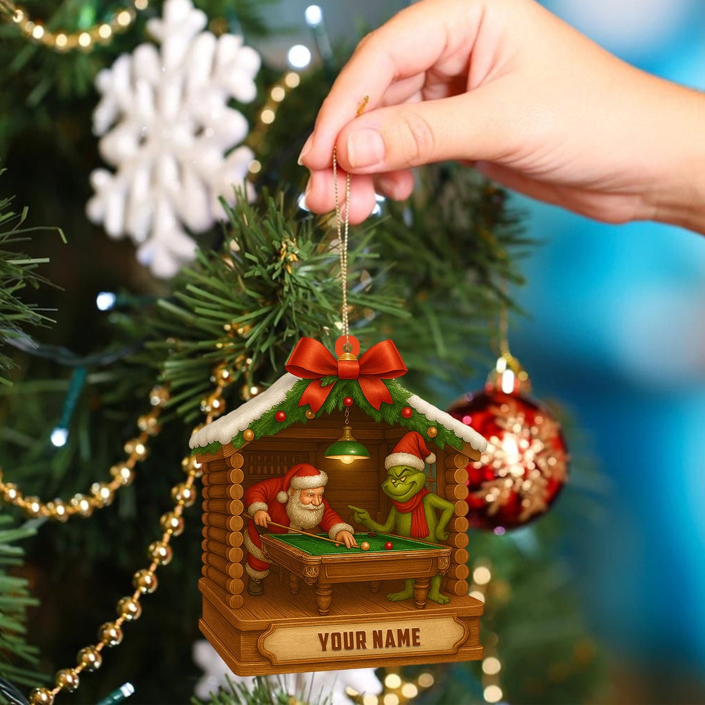 Billiard Santa, Home Decor, Christmas Ornament, Personalized Ornament