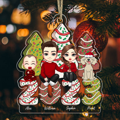 Family And Christmas Tree With Baby and Dog, Merry Christmas 2023 - Personalized Acrylic Ornament - Gift For Family, Xmas Gift