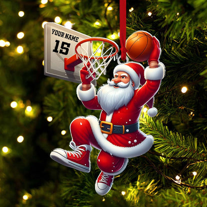 Custom Name and Number Basketball Santa Ornament, Basketball Lover Christmas Gift