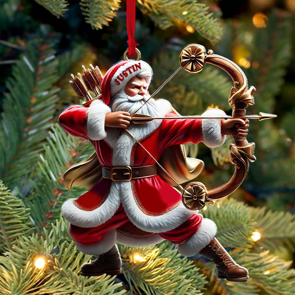 Custom Name Archery Santa Ornament, Christmas Gift