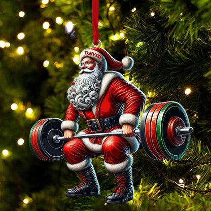 Custom Name Gym Work Out Santa Ornament, Gymnastics Christmas Gift