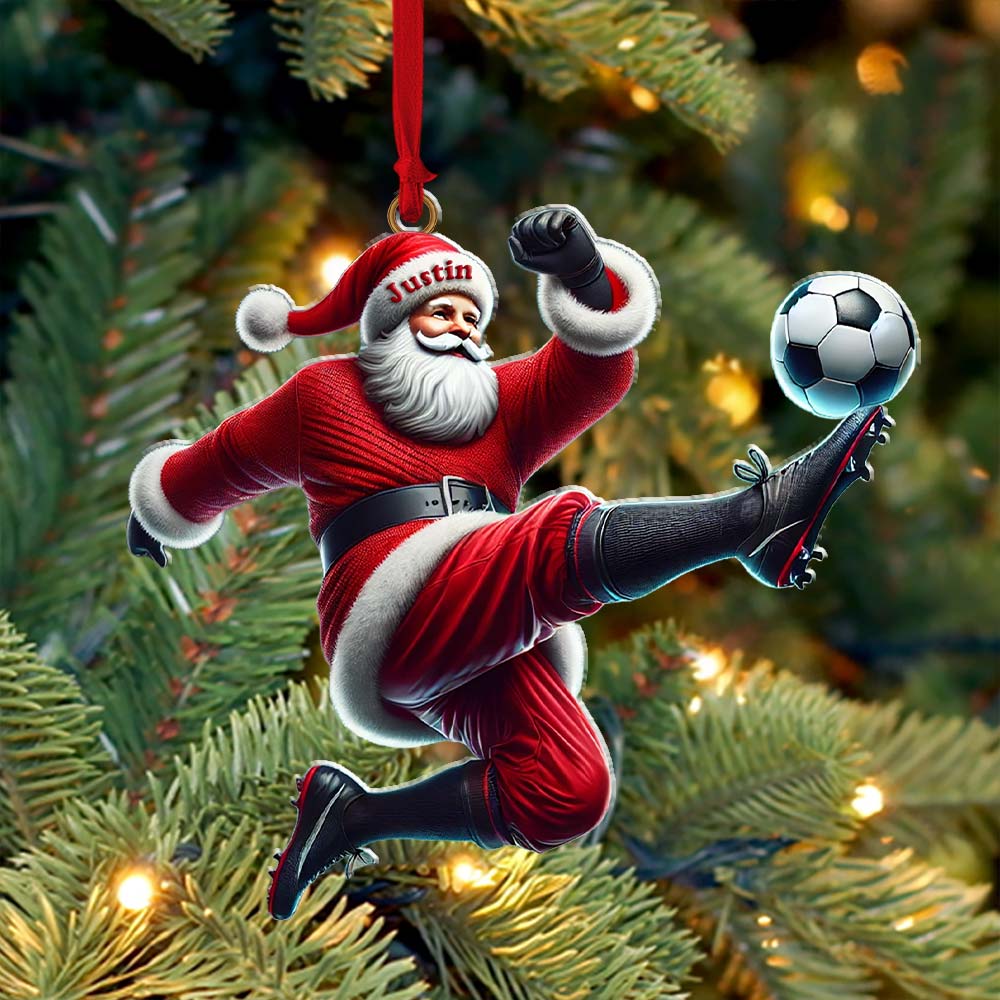 Custom Name Football Santa Ornament, Christmas Gift